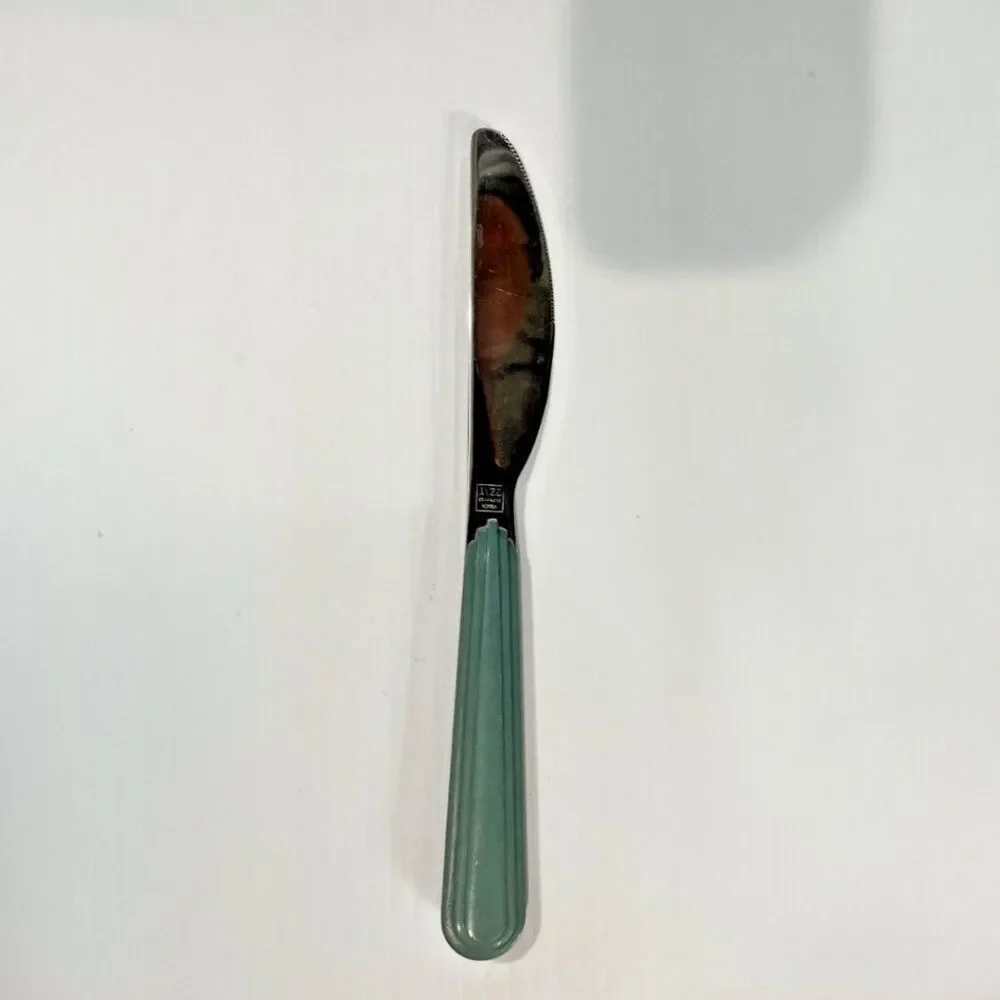 6 Pieces Vintage Blue Jazz Korea Stainless Steel Flatware Spoons Knife